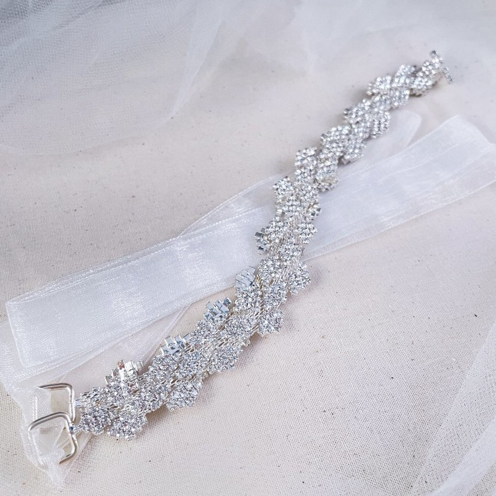 "Bliss" White Ribbon Geometric Sash - Picture 2 of 3